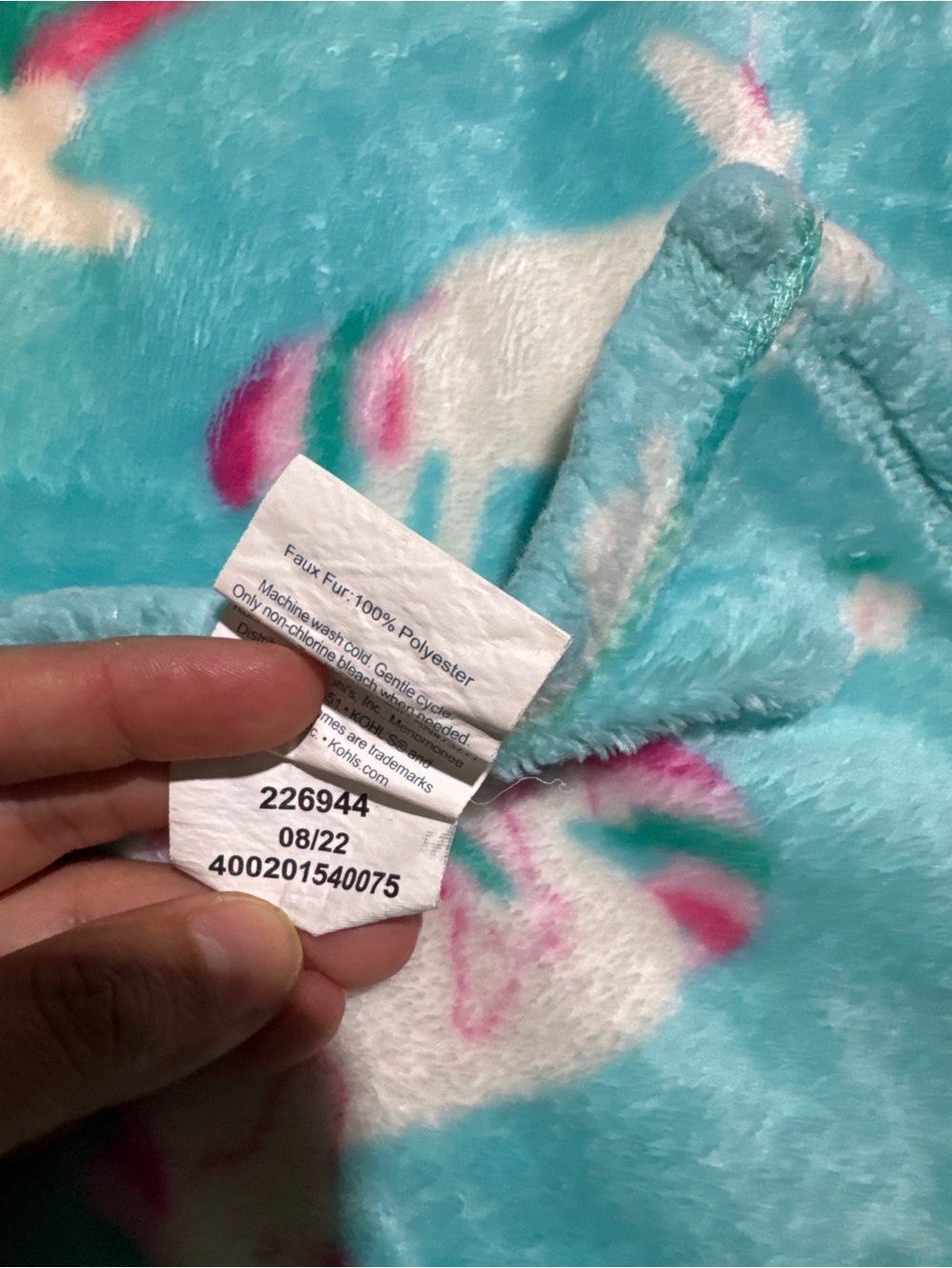 Kids Plush Hooded Jacket in Aqua Unicorn Print,